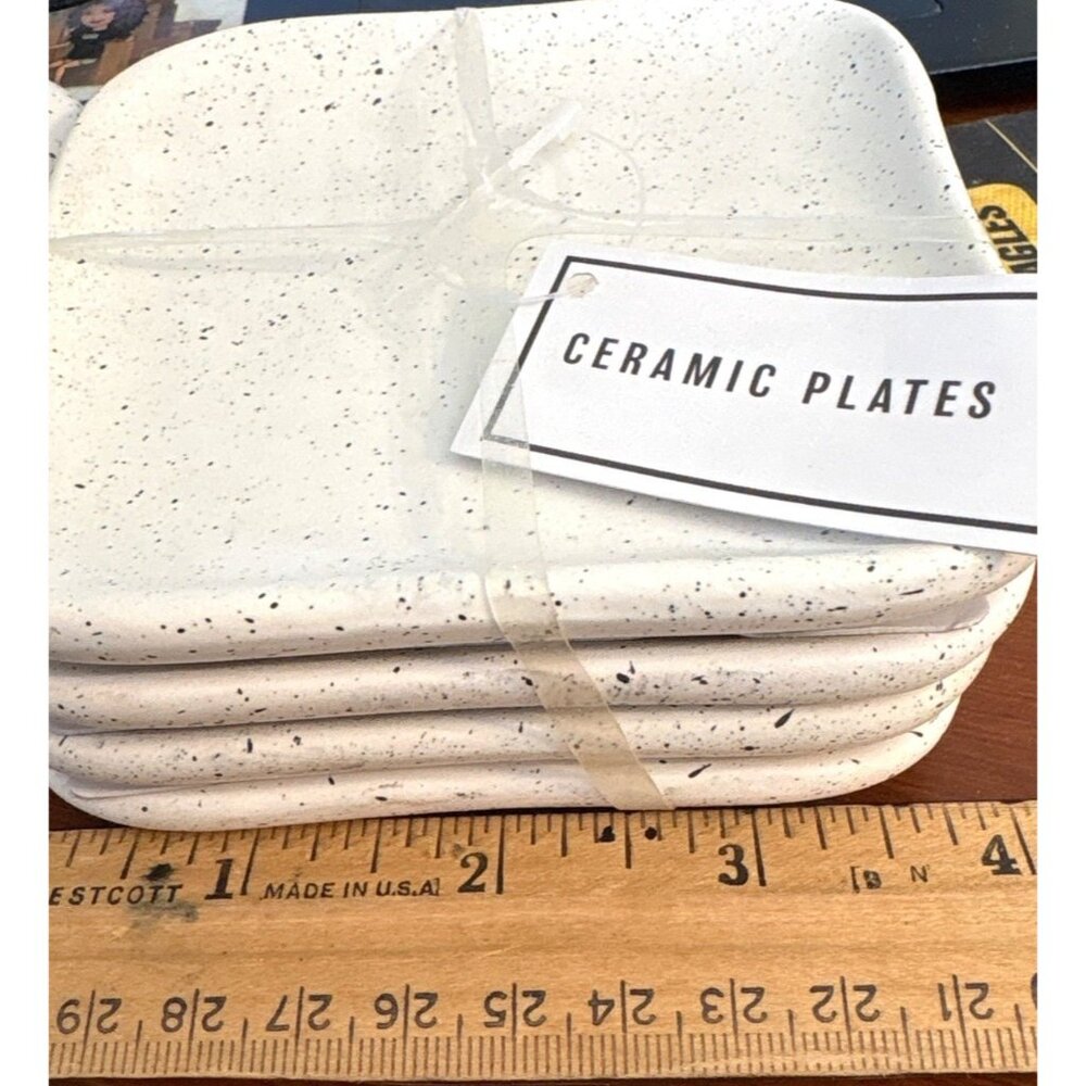 Ankyo Development Speckled Ceramic Set 4 Plates Food Safe Sturdy Everyday RARE - Picture 4 of 11